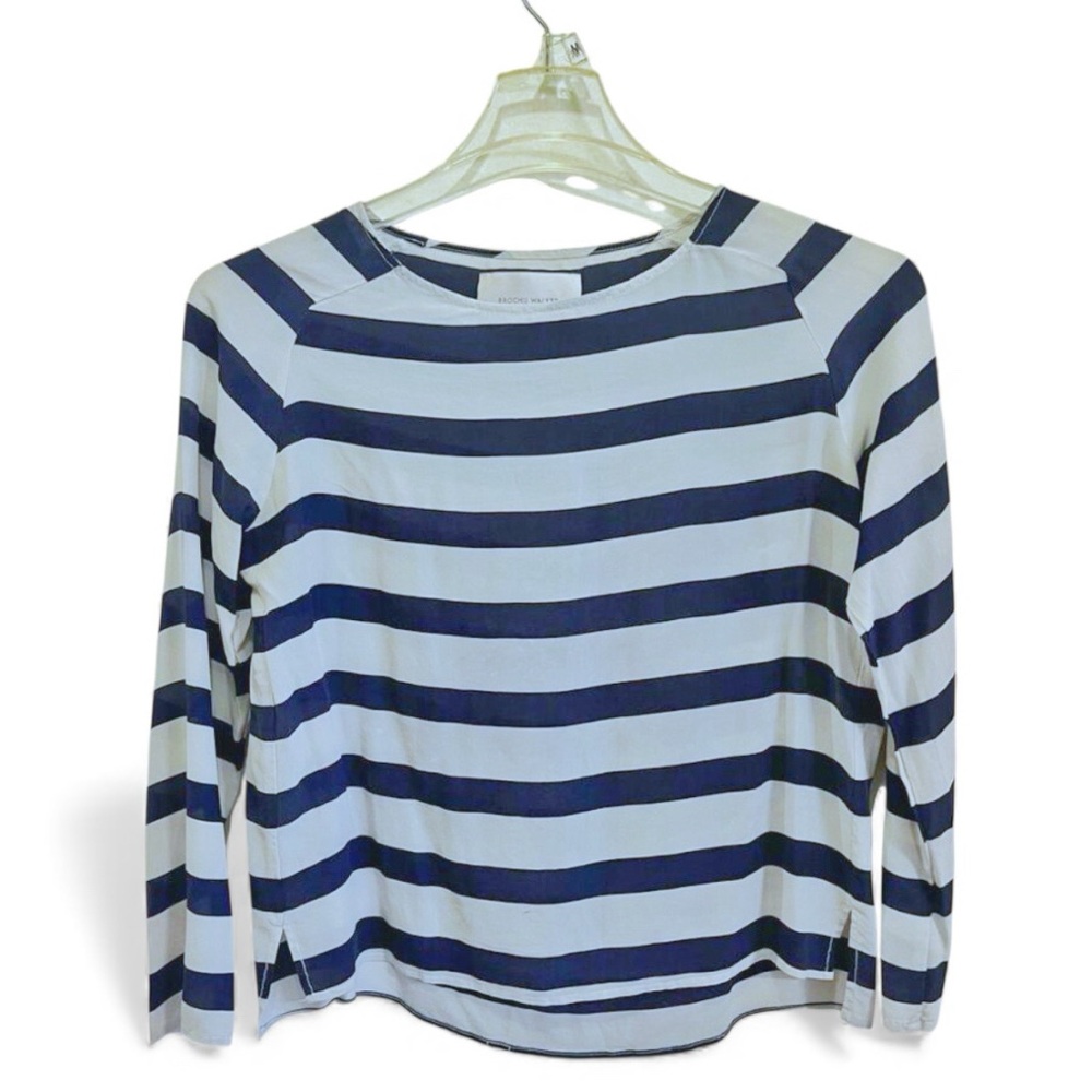 Brochu Walker Navy and White Striped Blouse (Small)